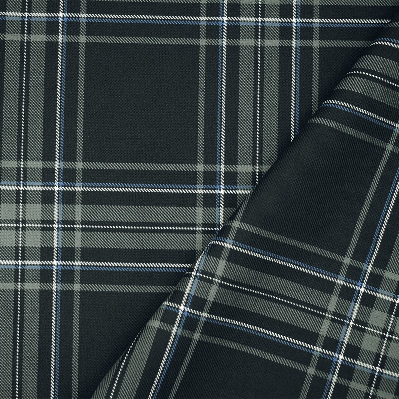 Gray-Blue-Multi Wool Polyester Plaid Twill Suiting Woven Fabric By the Yard